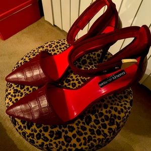 Charles Jourdan - Burgundy Textured
Ankle-Strap Pointed Pumps Sz 10